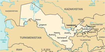 乌兹别克斯坦位置地图